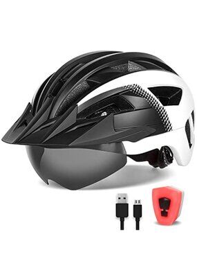 Bike Helmet LED Light Adult Cycling Helmet Visor Goggles Lightweight Vent